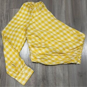 Zara Yellow and White Gingham One Shoulder Crop Top Size M